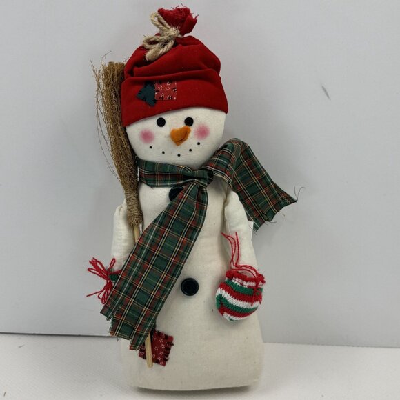 Vintage 1997 Set Of 3 Cotton Snowman Shelf Sitters Holiday Plaid Scarves 13"-16" - Picture 3 of 14